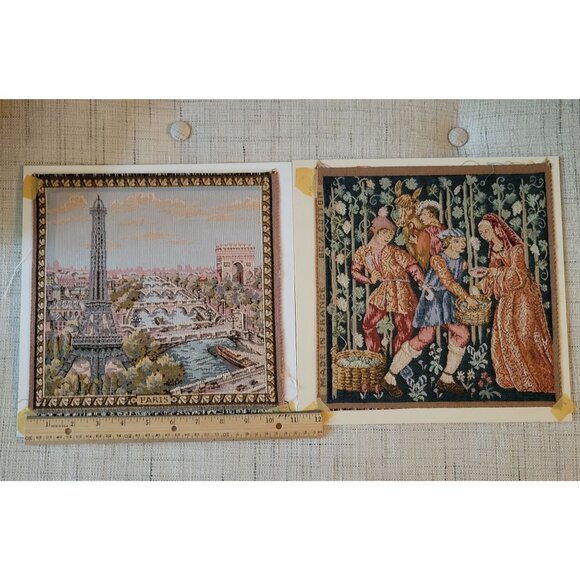 Set Of 2 Vintage Tapestry Country French Wall Art for Framing Parisian Art - Picture 5 of 6